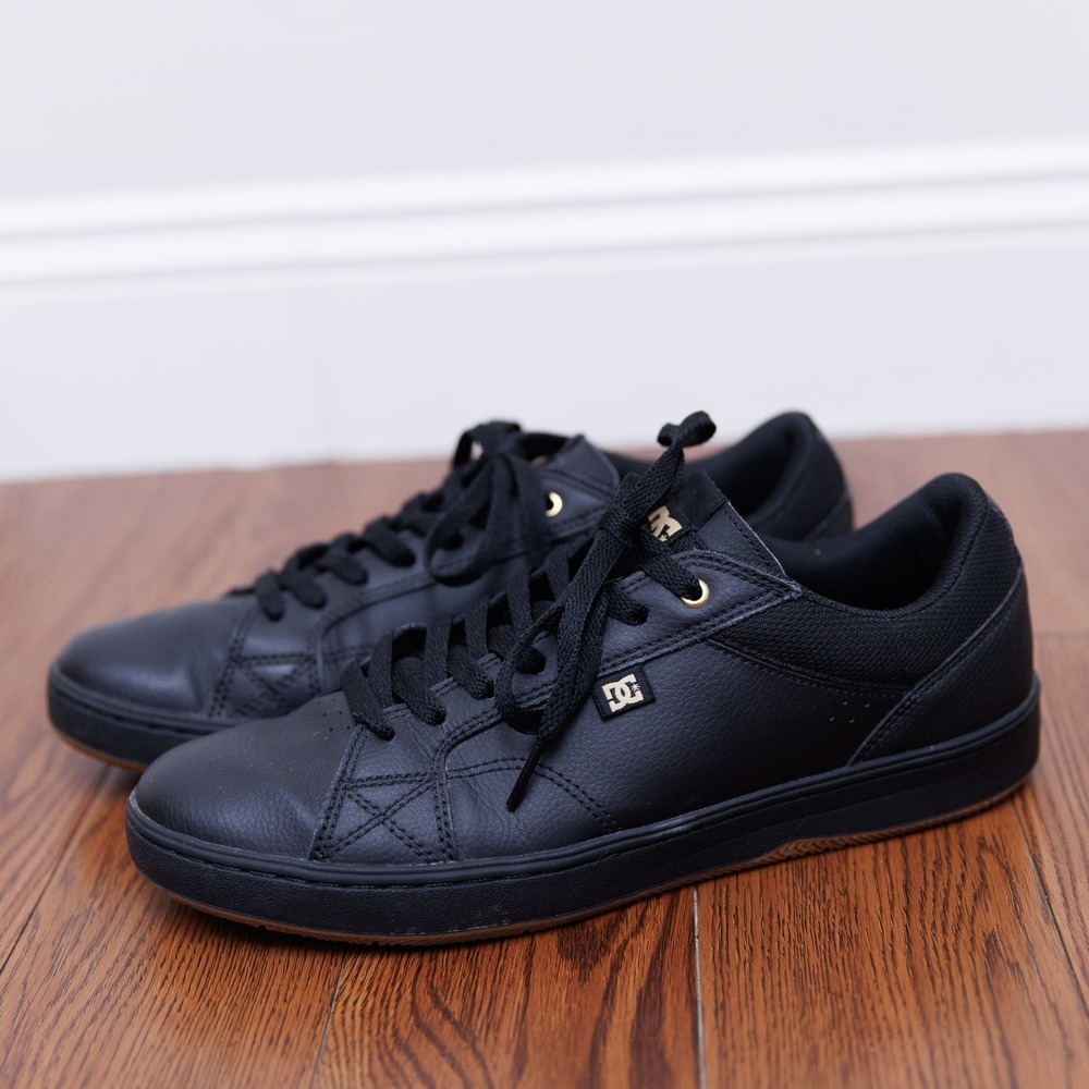 DC Shoes Mens Astor Black Gold Leather Skate Sneakers Low Top Size 9.5
